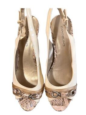 Gently Used Bandolino Cream Patent Slingback Heels with Snakeskin Accent